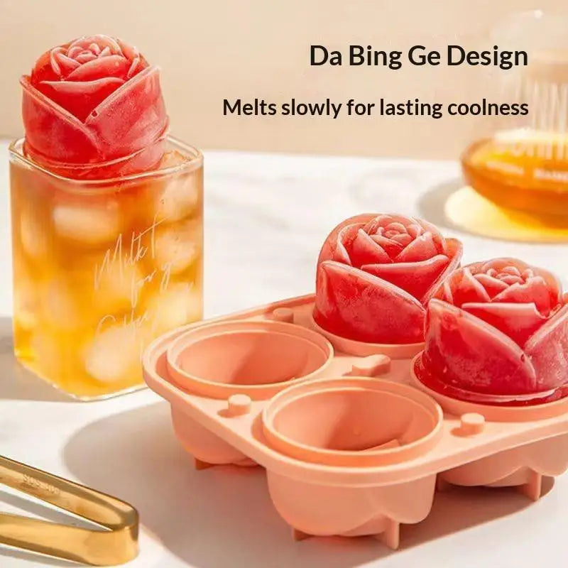 1pcs Elegant Rose Shaped Ice Cube Mold Reusable Food Grade Silicone IceTray Ice Ball Mold For Effortless Dessert Summer Drinks