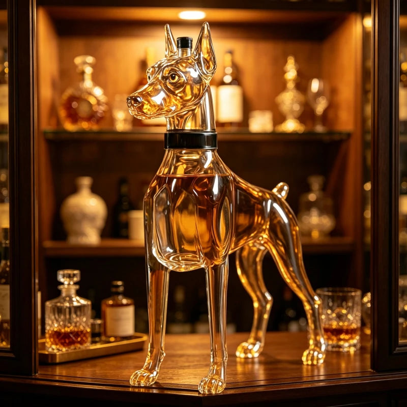 Doberman Liquor Decanter for Bar, Creative Dog Glass Whiskey Bottle, Perfect for Home Bar, Pub, Party Display