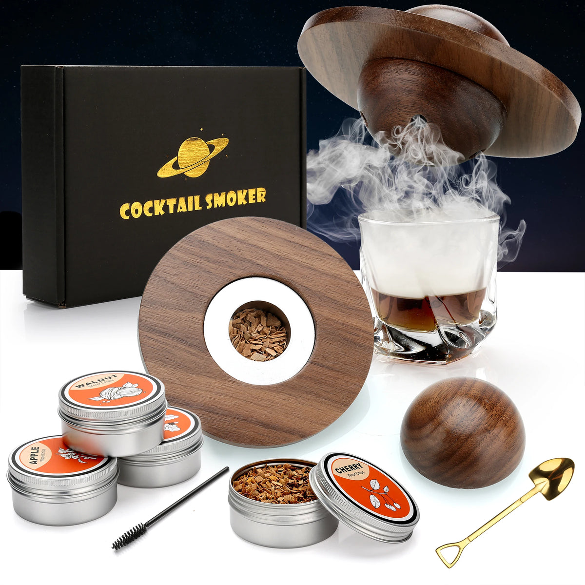 Glass Top Smoker Cocktail Smoker Kit With 4PCS Wood Chips Bartender Accessories For Whiskey Drinks Smoking Gift Kit for Men