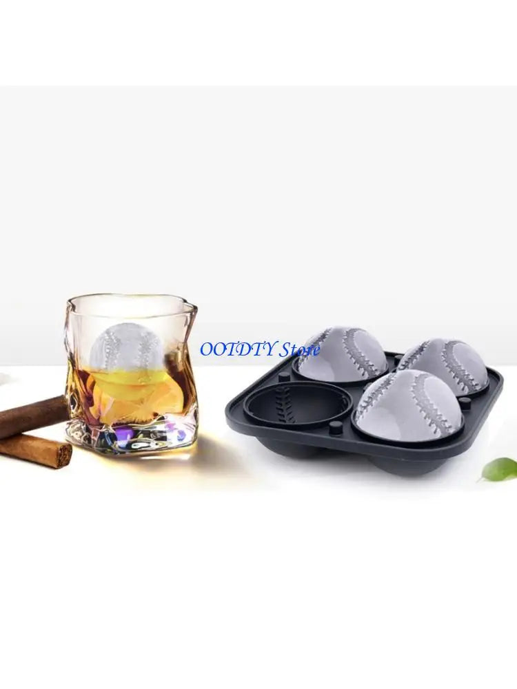 367A 3D Baseball Ice Cubes Mold Silicone Round Ice Ball Maker for Creative Drink and Parties Popsicles Making Tool