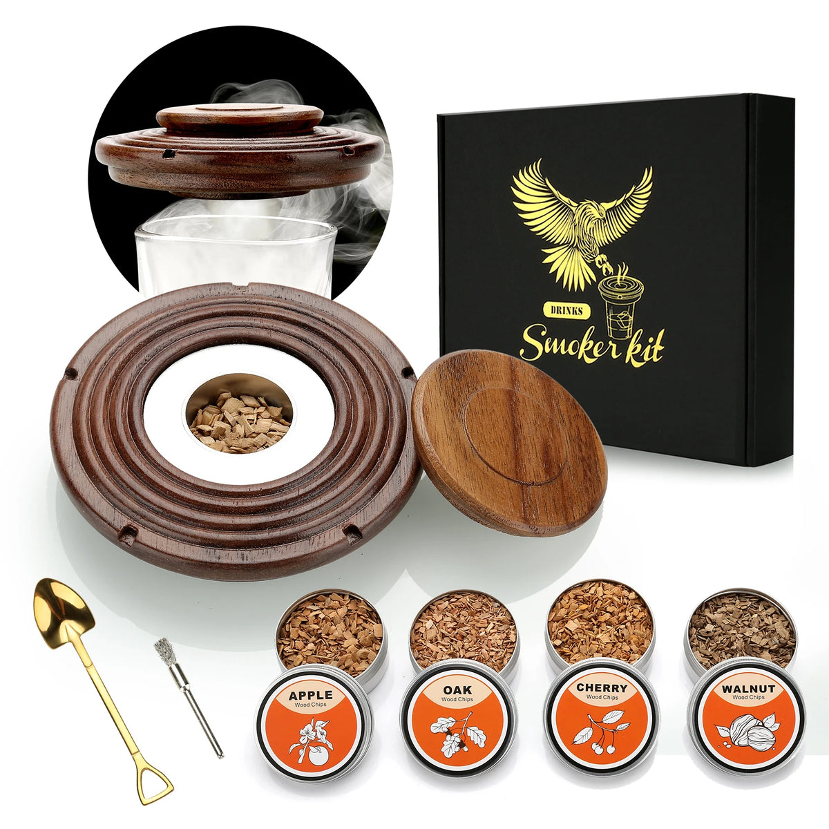 Glass Top Smoker Cocktail Smoker Kit With 4PCS Wood Chips Bartender Accessories For Whiskey Drinks Smoking Gift Kit for Men