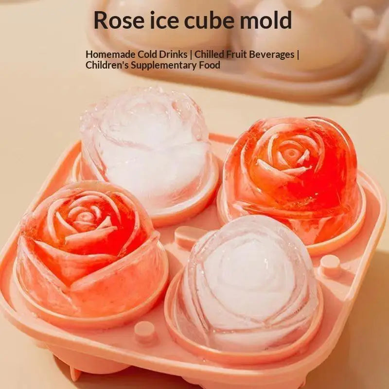 1pcs Elegant Rose Shaped Ice Cube Mold Reusable Food Grade Silicone IceTray Ice Ball Mold For Effortless Dessert Summer Drinks