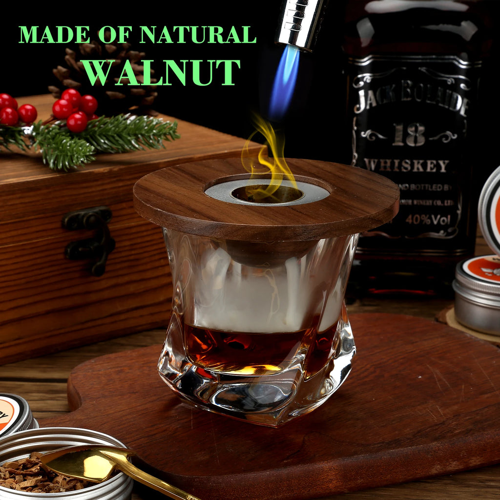 Glass Top Smoker Cocktail Smoker Kit With 4PCS Wood Chips Bartender Accessories For Whiskey Drinks Smoking Gift Kit for Men