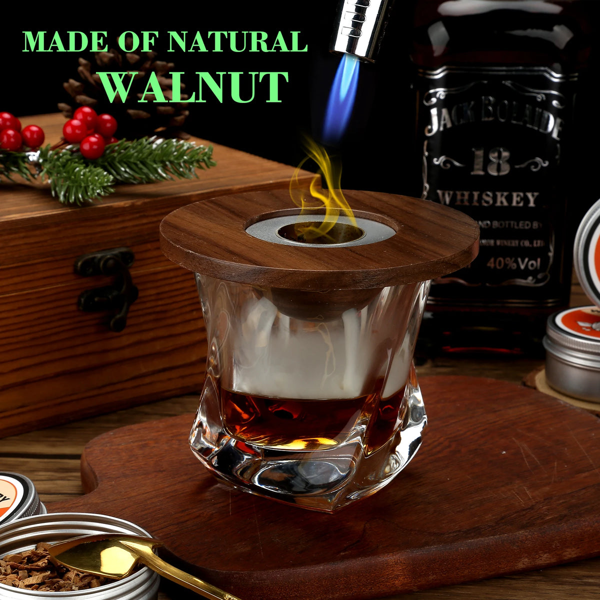Glass Top Smoker Cocktail Smoker Kit With 4PCS Wood Chips Bartender Accessories For Whiskey Drinks Smoking Gift Kit for Men