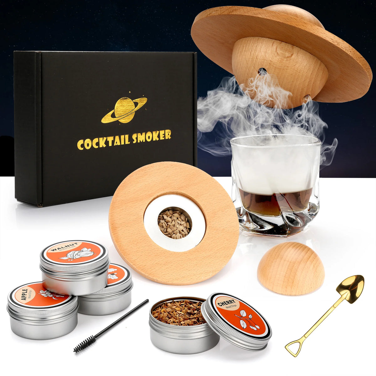 Glass Top Smoker Cocktail Smoker Kit With 4PCS Wood Chips Bartender Accessories For Whiskey Drinks Smoking Gift Kit for Men