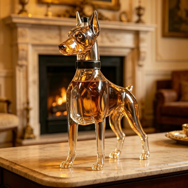 Doberman Liquor Decanter for Bar, Creative Dog Glass Whiskey Bottle, Perfect for Home Bar, Pub, Party Display