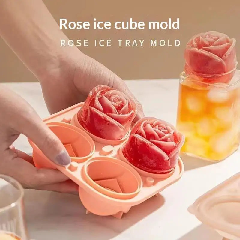 1pcs Elegant Rose Shaped Ice Cube Mold Reusable Food Grade Silicone IceTray Ice Ball Mold For Effortless Dessert Summer Drinks