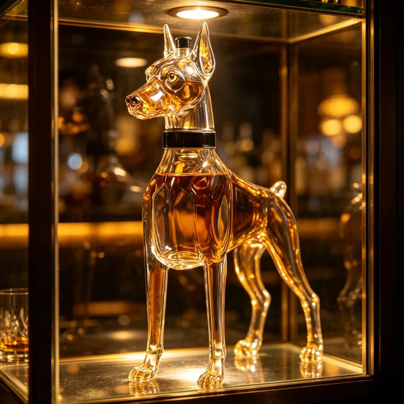 Doberman Liquor Decanter for Bar, Creative Dog Glass Whiskey Bottle, Perfect for Home Bar, Pub, Party Display