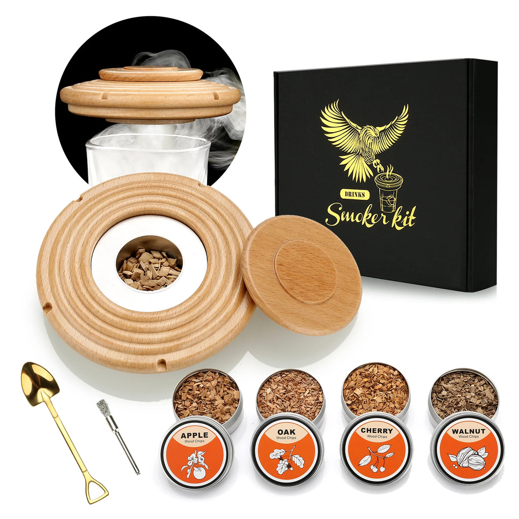 Glass Top Smoker Cocktail Smoker Kit With 4PCS Wood Chips Bartender Accessories For Whiskey Drinks Smoking Gift Kit for Men
